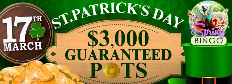 St. Patrick's Day Bingo Guaranteed Pots Luck of the Irish