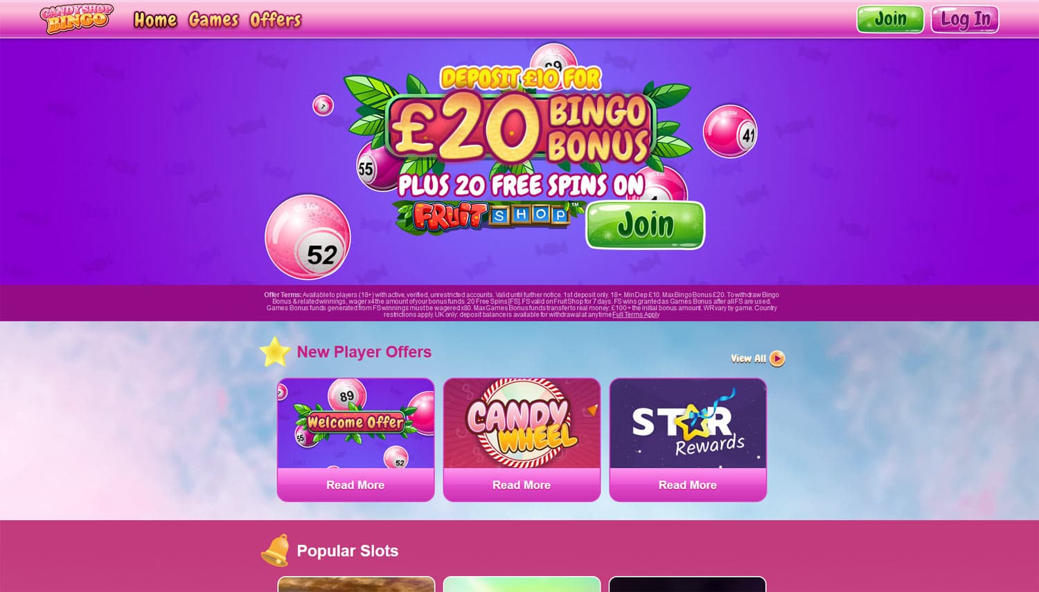 Candy Shop Bingo website