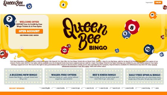 Queen Bee Bingo bonus offer: Claim 64 Free Bingo Tickets & 10 Free Spins. Code: QUEEN