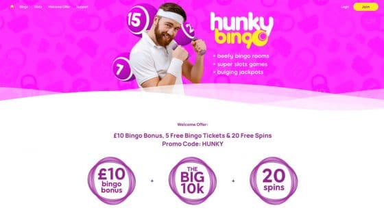 Hunky Bingo – 100% Up To £10 (Bingo Bonus) & 50 Free SpinsHunky Bingo –